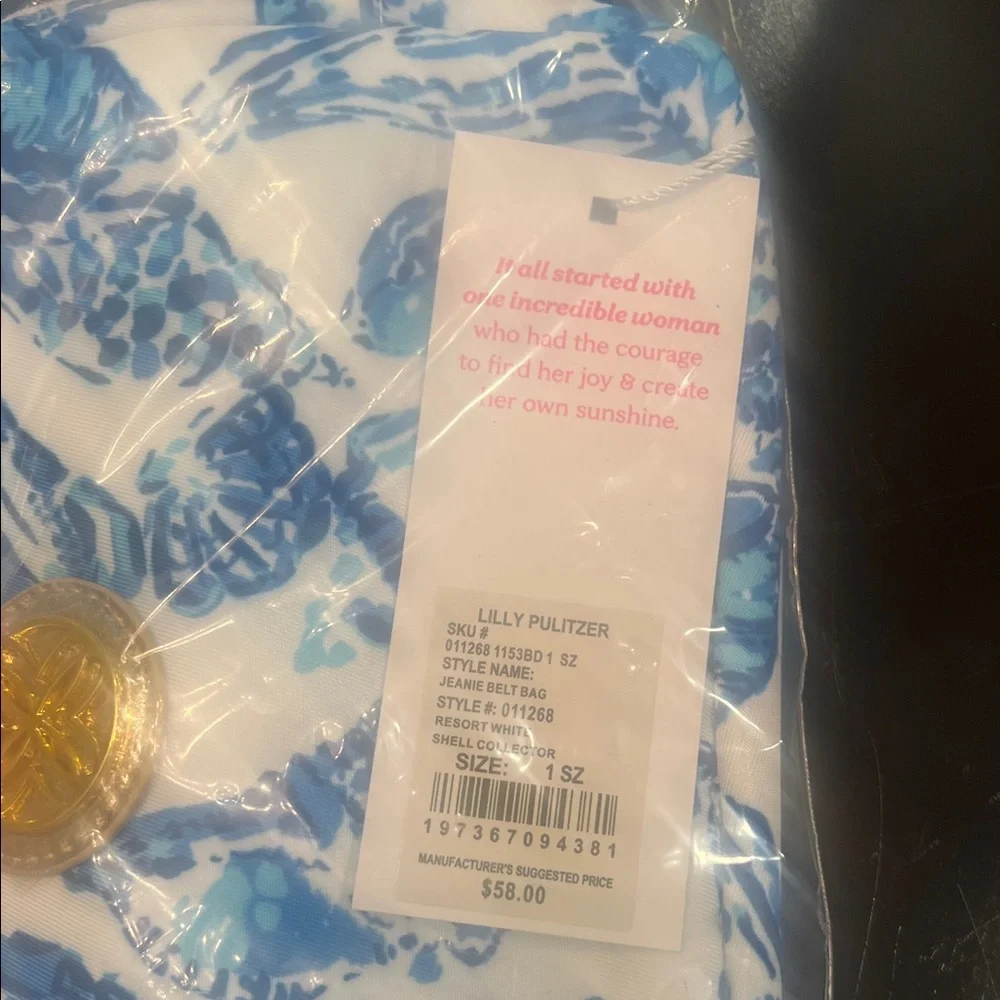 Lilly Pulitzer White and Blue Seashell Crossbody with Gold Emblem - Picture 2 of 7